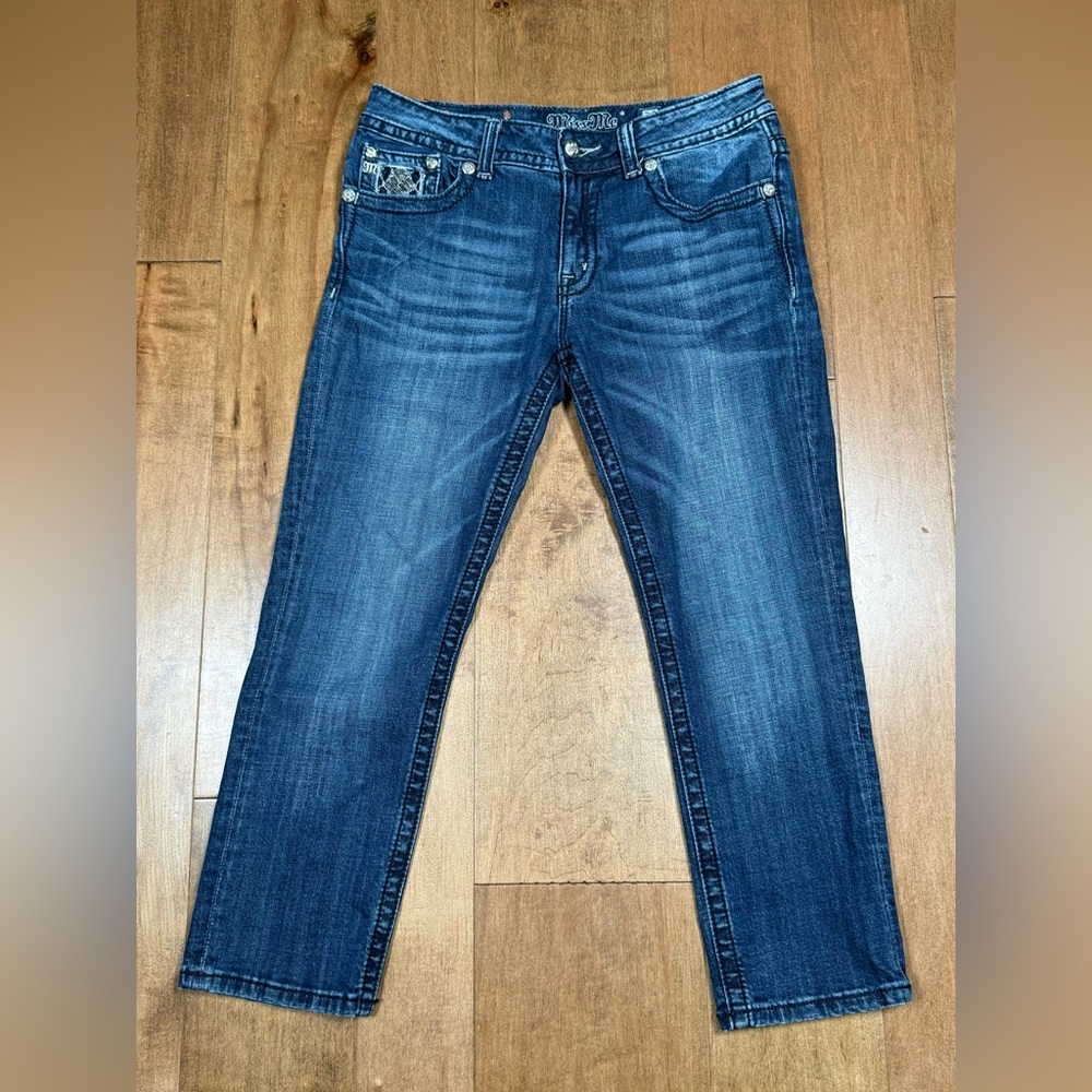Miss Me Boyfriend Capri Denim Jeans Bling Embroidered Y2K Sequin Women's Sz‎ 28